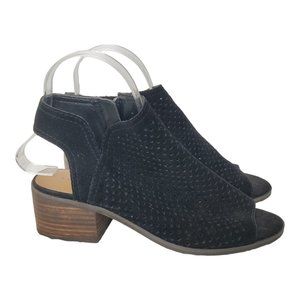 Lucky Brand Nonina Black Suede Laser Cut Peep Toe Bootie Sandal
